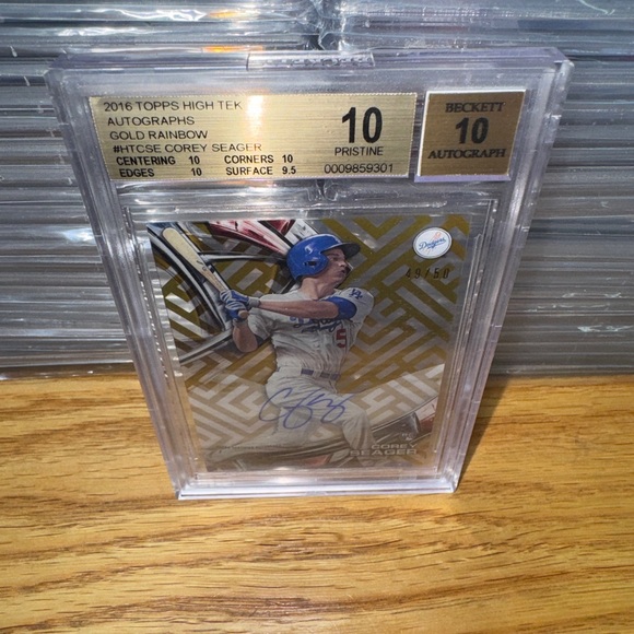 BGS 10 Pristine 2016 Topps High Tek Corey Seager Gold Rainbow RC Auto 49/50 RARE - Picture 3 of 8
